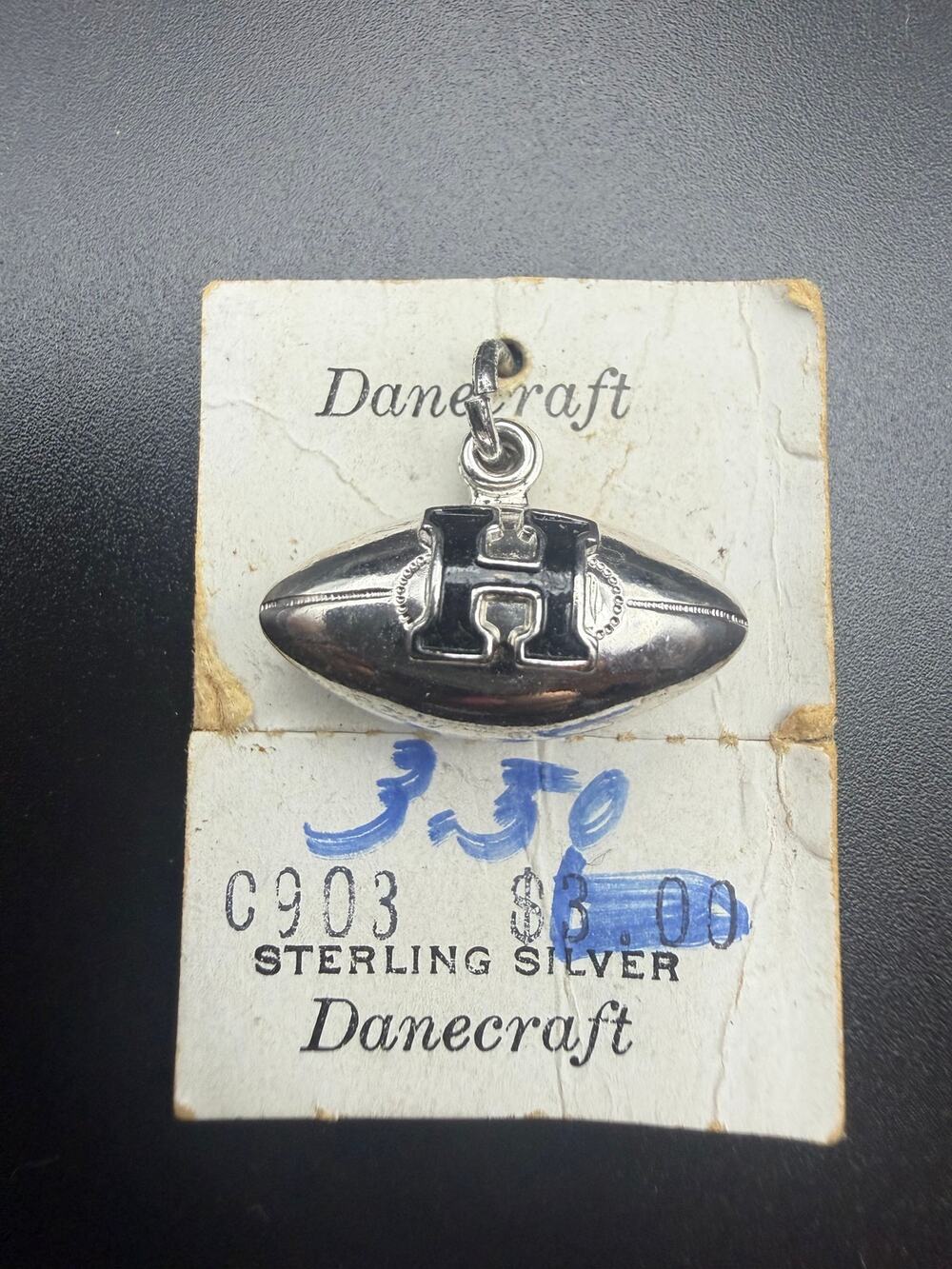 Vintage Danecraft Football Charm Sterling Silver with letter "H"